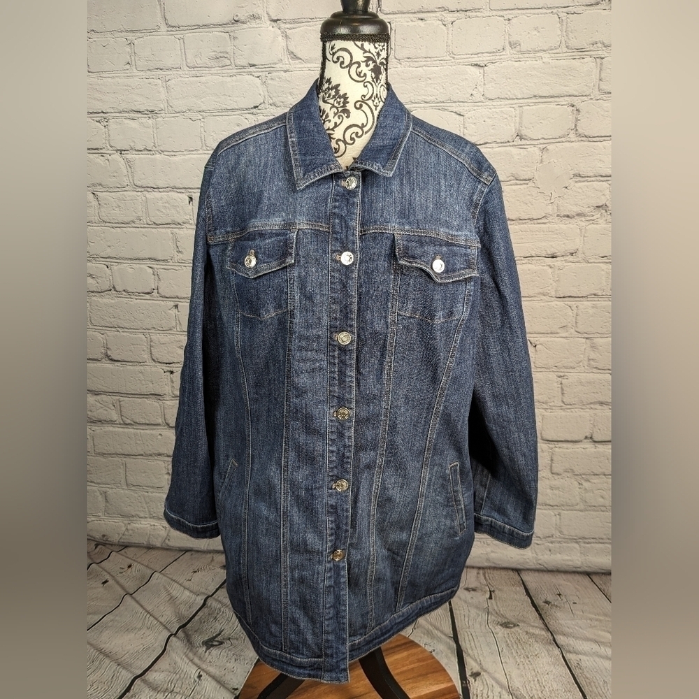Chico's women's long sleeve button front stretch plus size 22 jean jacket BBIN